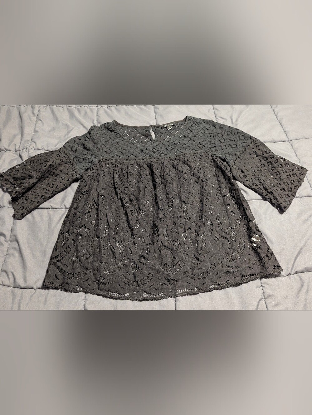 Roz & Ali Black Lace Peasant Top Size 1X